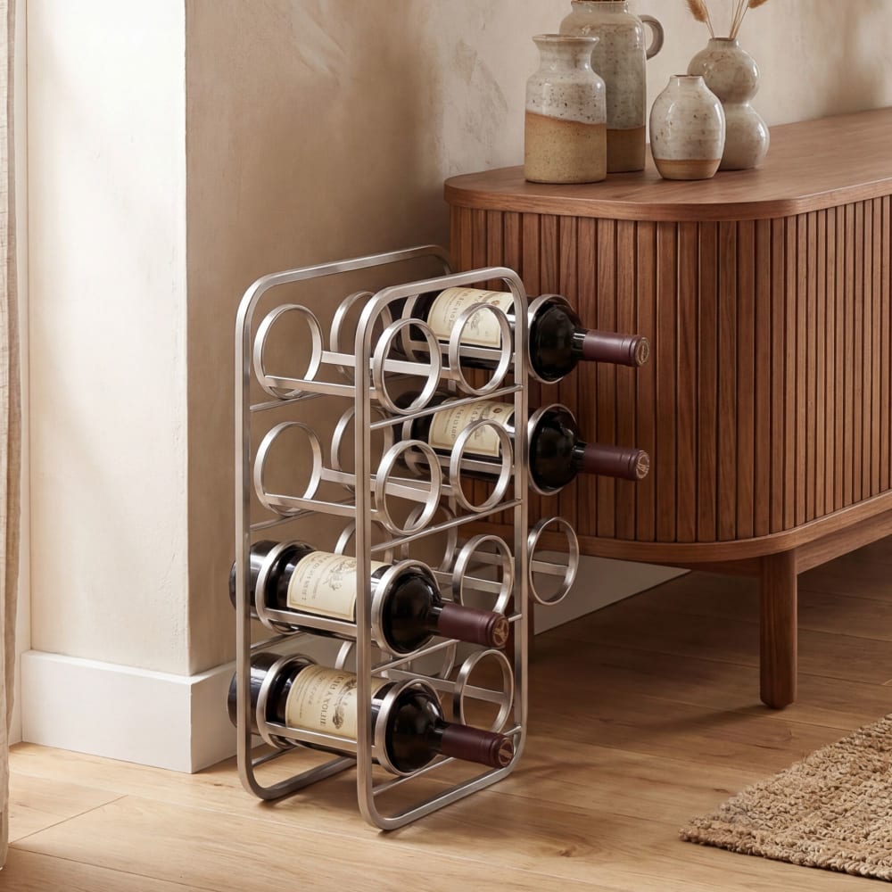FineBuy Range-bouteilles en métal, argenté Argenté 34x47x15cm