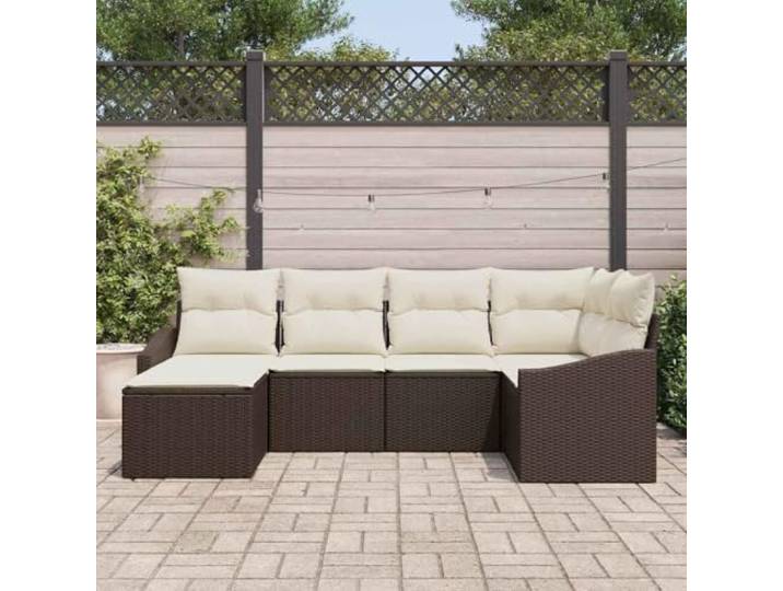 KTHLBRH Gartenmöbel-Set für 6 Plätze, Braun und Creme Modulares Regal mit Aufbewahrungsbox, Rattan, Polyester, lackierter Stahl, 5 Plätze