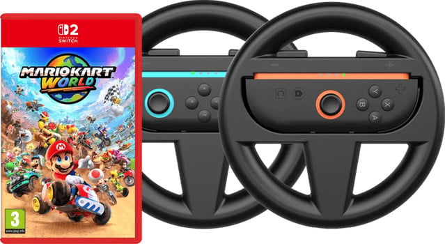 Mario Kart World met BlueBuilt Stuurtjes voor Nintendo Switch 2