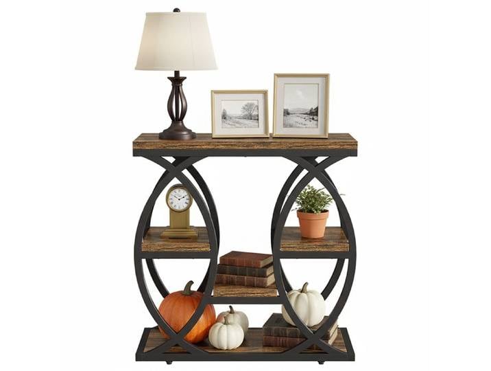 Table d'appoint - 60×30×60 cm - Table de chevet étroite 4 étagères - Structure métallique semi-circulaire - marron