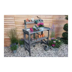 Gartenwerktisch Wittenberge 97 x 45 x 128 cm - Gärtnertisch Kiefer, Grau - praktischer Pflanztisch für Gartenarbeiten - Arbeitstisch zum bepflanzen