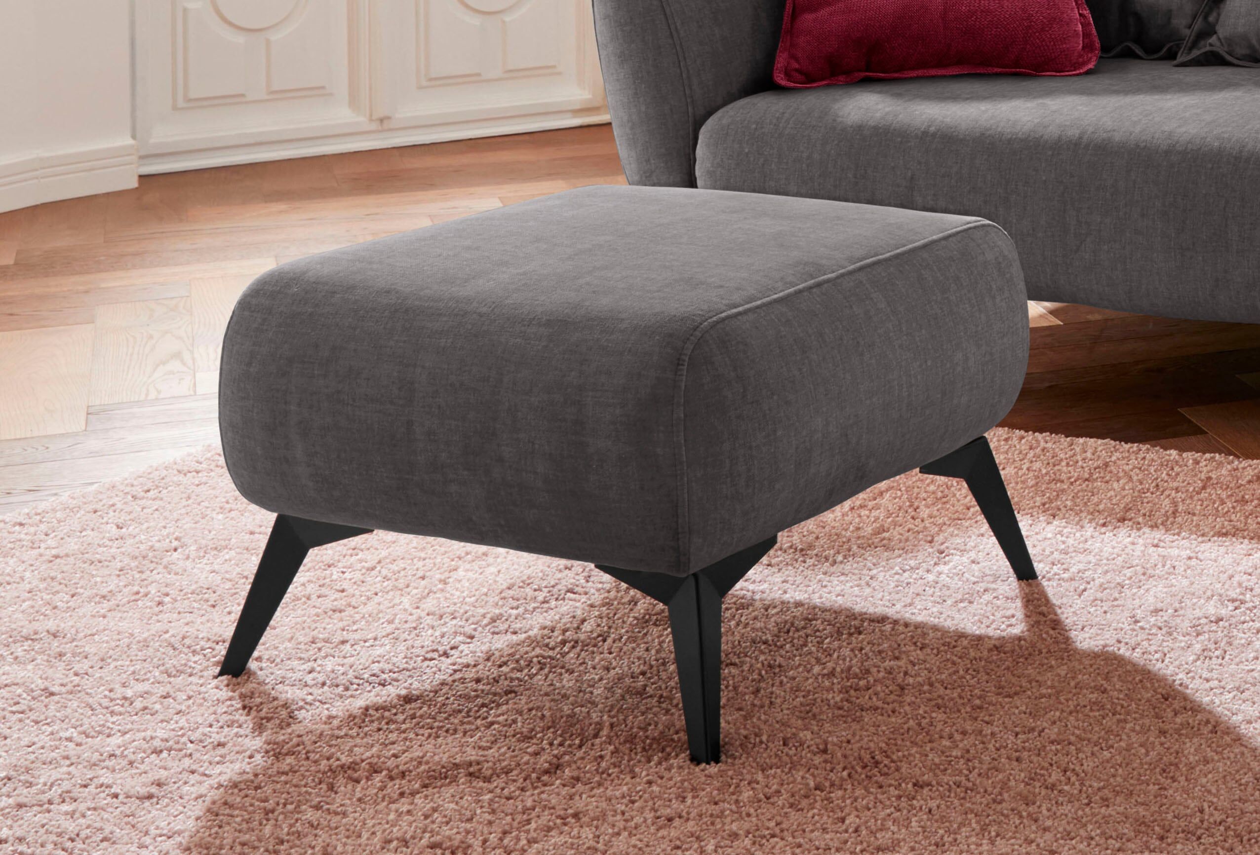 Polsterhocker HOME AFFAIRE "Baggio, modern", schwarz (asche), B:63cm H:45cm T:63cm, Hocker, Polsterhocker, schwarze Metallfüsse asche B/H/T: 63cm x 45cm x 63cm, Veloursstoff