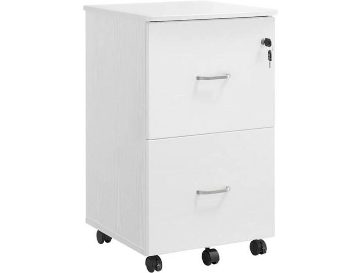Caisson de Bureau Mobile - VASAGLE - Blanc - 2 Tiroirs - Serrure