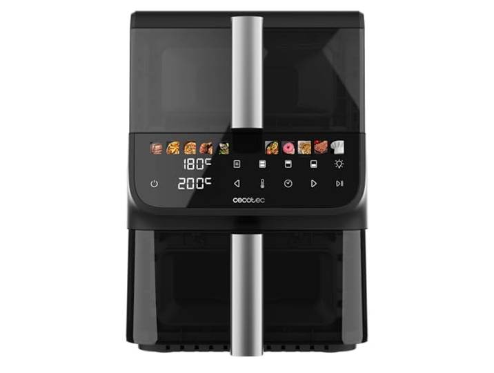Cecotec Friteuse sans Huile 10L Cecofry DuoLevel 10000 DuoSize Window Air Fryer de 2500W\, Design Vertical\, 2 Cuves de 3.5L et 6.5L\, Sync\, 10 Menus\, Température 80-200ºC\, Fenêtre\, Panneau Tactile