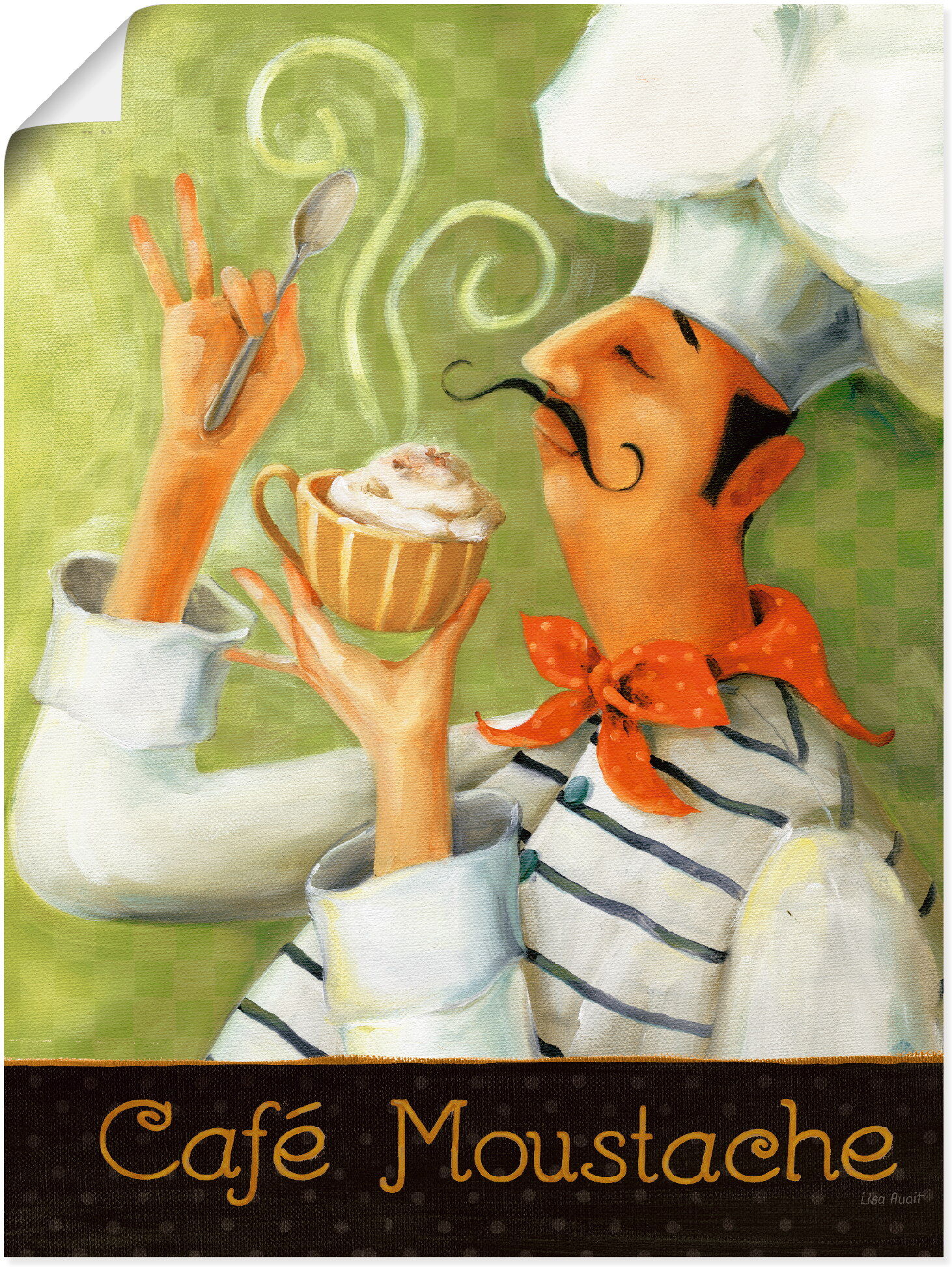 Poster ARTLAND "Cafe Moustache II", grün (farbe bild(er): grün), B:60cm H:80cm, Bilder, Poster, ohne Rahmen farbe bild(er): grün B/H/T: 60cm x 80cm, Poster Getränke Hochformat, 1 Stk.