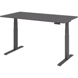 bümö elektrisch höhenverstellbarer Schreibtisch 160x80 cm in graphit, Gestell graphit mit Memory-Steuerung, elektrischer Bürotisch höhenverstellbar
