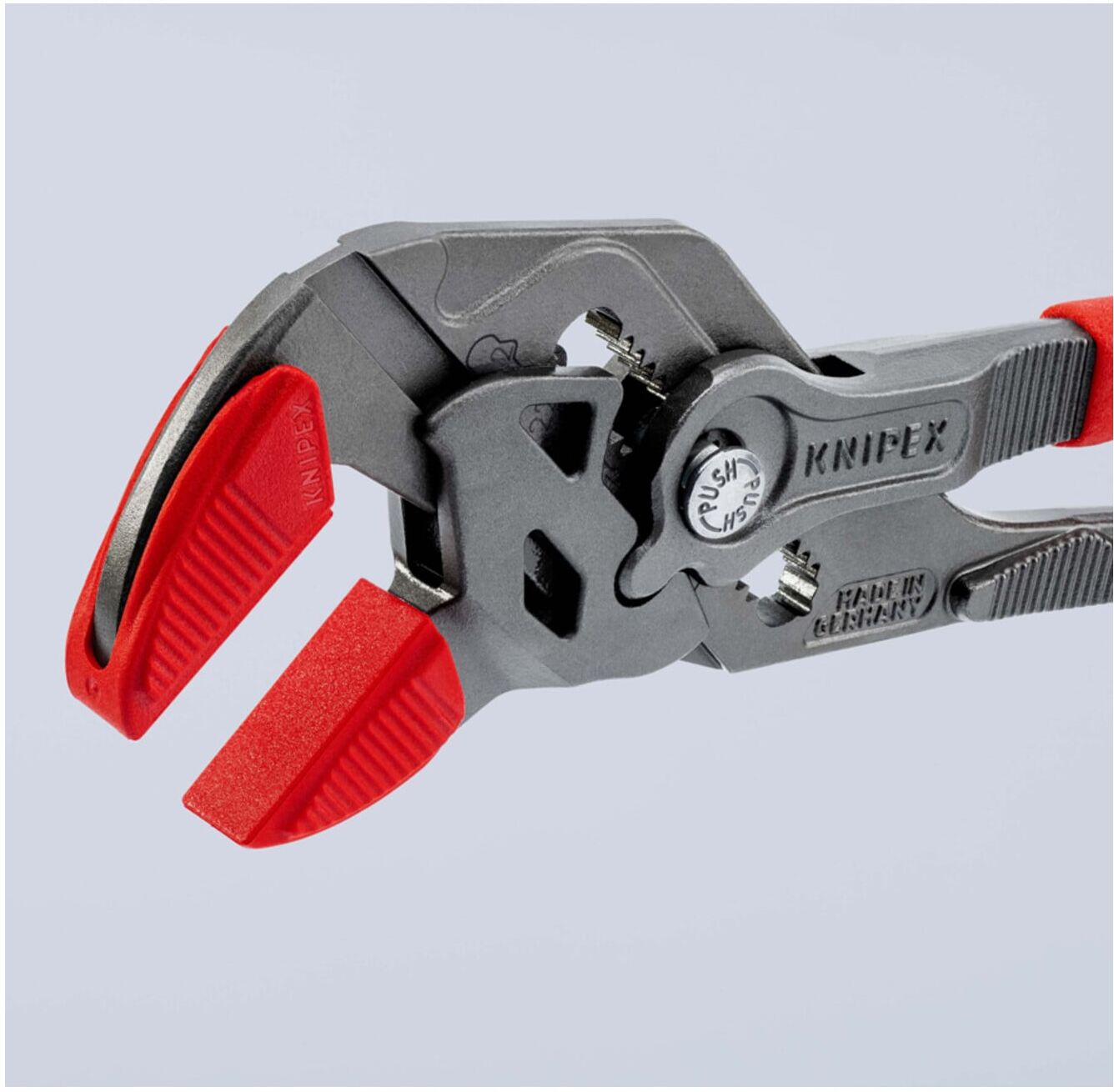 KNIPEX 86 01 250 Zangenschlüssel Zange und Schraubenschlüssel in einem Werkzeug mit rutschhemmendem Kunststoff überzogen grau atramentiert 250 mm)