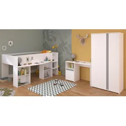KINDERZIMMER Set 3-tlg. Kleiderschrank Schreibtisch Hochbett 90x200