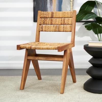 Studio 350 Light Brown Teak Wood Handmade Mid-Century Accent Chair with Wrapped Banana Leaf Seat (Set of 2)