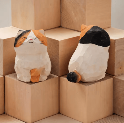 Inspire Picks Handcrafted Wooden Cat Figurine Cute Carved Kitten Decor For Desk & Home cat 04