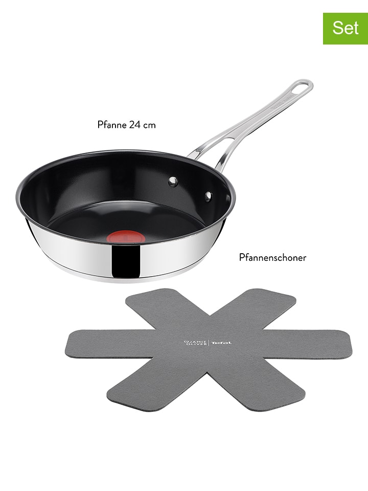 Jamie Oliver 2tlg. Set: Pfanne und Pfannenschoner "Jo Classic" in Silber/ Schwarz - Ø 24 cm - onesize