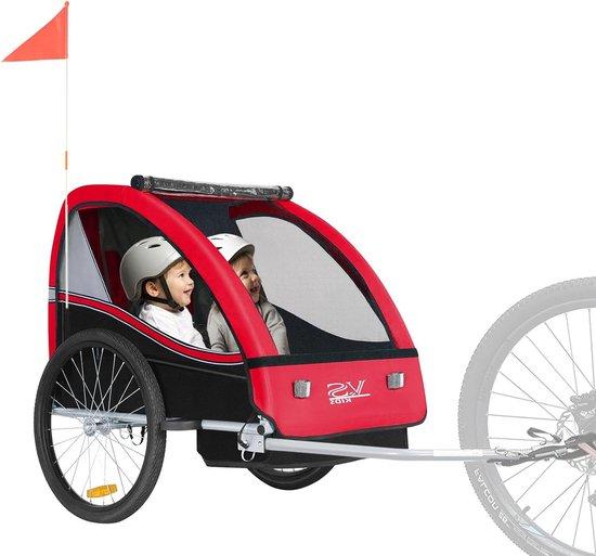 Kinderfahrradanhänger - Anhänger für Fahrräder, geeignet für Kinder - Sichere Beförderung - Stahlrahmen - Für 2 Kinder - Rot