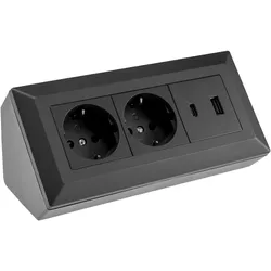 Chilitec, Steckdosenleiste, Steckdosenblock 23574, 2-fach, USB-A+C, 16A/250V, schwarz (2x, USB-A, USB-C)