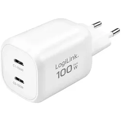 LogiLink Prüfen (100 W, 2 Ports), USB Ladegerät, Weiss