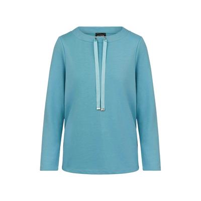 Sweatshirt GOLDNER "Kurzgröße Sweatshirt mit U-Boot-Ausschnitt", Damen, Gr. 19, türkis, Modern, lässig geschnitten, U-Boot-Ausschnitt, Gerade, Sweatshirts Sweatshirt, Tunnelzug Zierband am Ausschnitt
