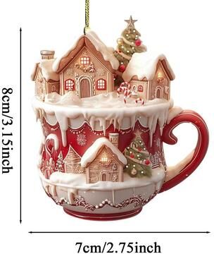 Inspired Finds Acrylic Coffee Cup Christmas Ornament 2D Snow House Keychain Pendant Tree Decoration reindeer & Lodge Cup