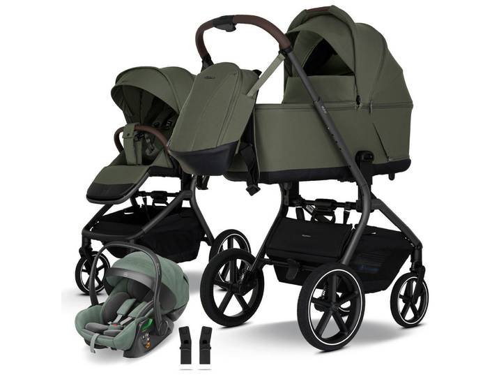 My Junior Kinderwagenset Mavi 3in1 Premium, Olivgrün, Metall, 5-teilig, 55x110.5x92 cm, EN 1888, 5-Punkte-Gurt, für Babyschale geeignet, Transportsicherung,integriertes Gurtsystem, optimaler Aufprallschutz, schnell und leicht im Auto montierbar, Seitenaufprallschutz, verstellbare Sitz- und Schlafpositionen,Gurtschoner, Sitz umsetzbar, Sportsitz mit verlängertem Verdeck,Matratze, zusammenklappbar, Baby on Tour, Kinderwagen, Kombikinderwagen