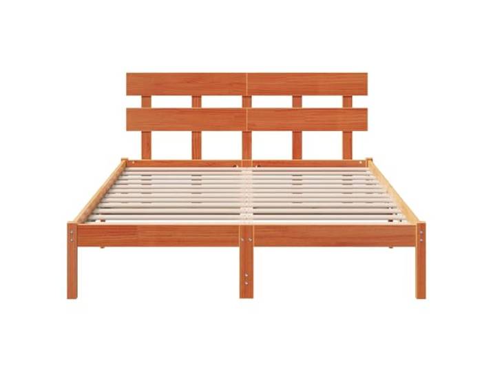 KTHLBRH Bettgestell, braun, 140 x 200 cm, Massivholz, Kiefer Kopfteil inklusive, modernes Design, einfache Wartung, Kapazität 200 kg
