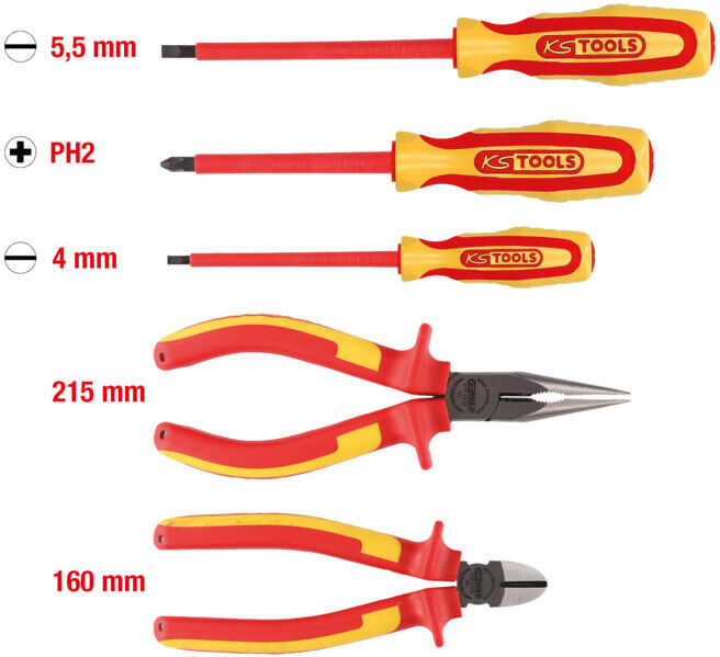KS Tools Jeu de pinces et tournevis isolés ERGOTORQUE - 5 pcs, variante 1 (117.1170)