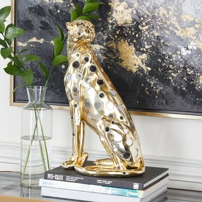 ARCILLA ELEMENTAL Polystone Glam Sculpture Leopard 16 x 7 x 9 - 7 x 9 x 16