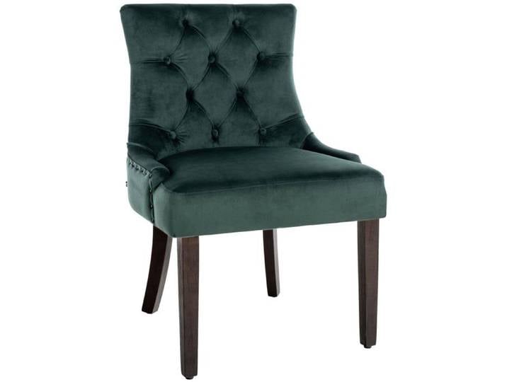 Chaise de salle à manger - Design antique - Velours vert - Pieds en bois marron - 1 place - Confortable
