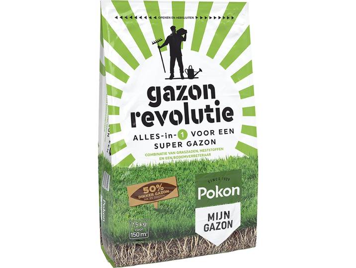 Pokon Gazon Revolutie 7\,5kg - Gazonmest - Graszaad - Bodemverbeteraar - Voor 150m² - Resultaat Binnen 15 Dagen