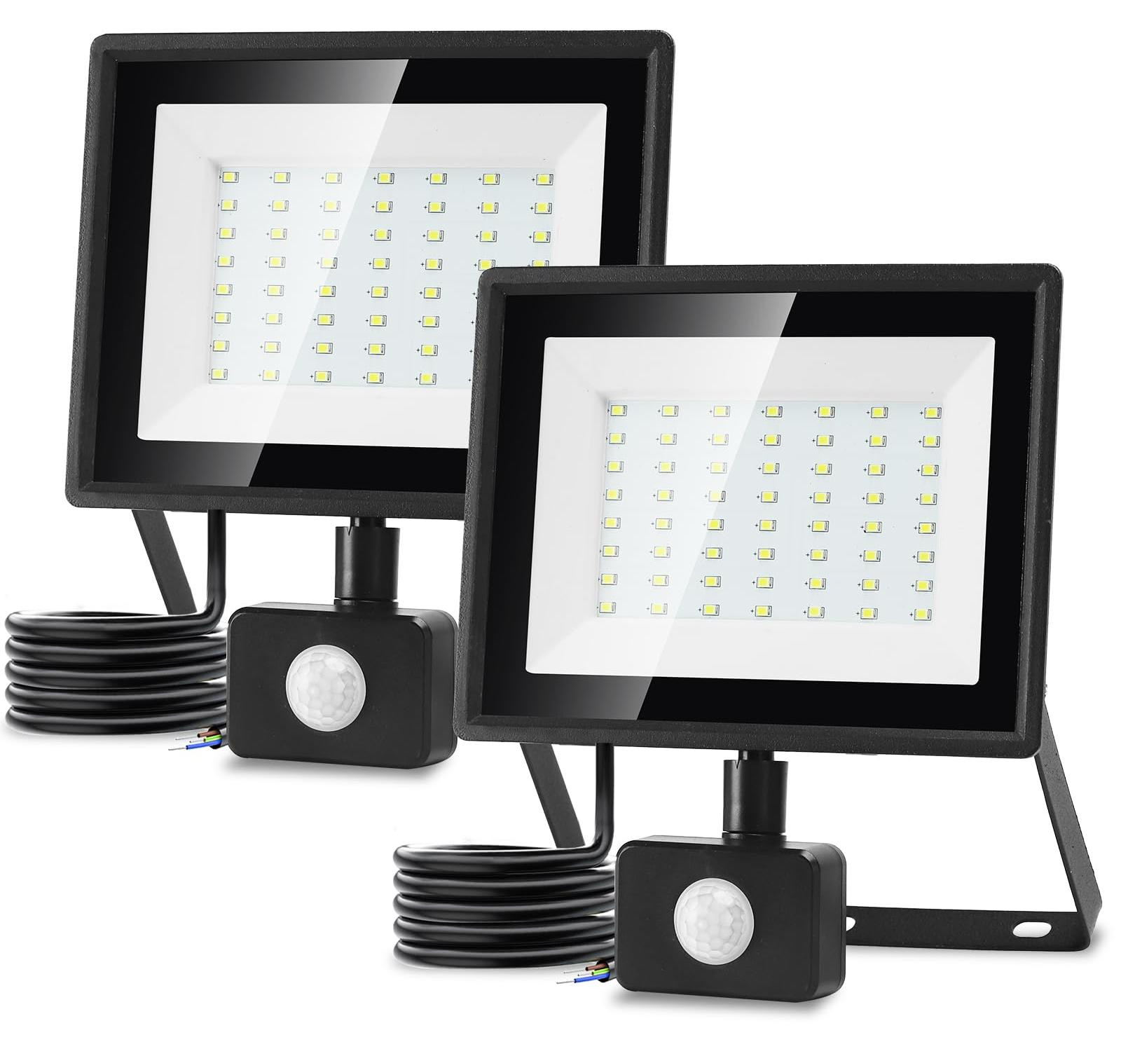 Aigostar LED-schijnwerper voor buiten met bewegingssensor, 2 stuks, Koel wit 6500K, 50W