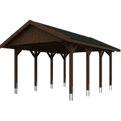 Skan Holz Wallgau - Satteldach Einzelcarport Breite 430 cm Gr. 1 - 430 x 600 cm Dachschalung mit Dachschindeln (schwarz) nussbaum Holzcarport