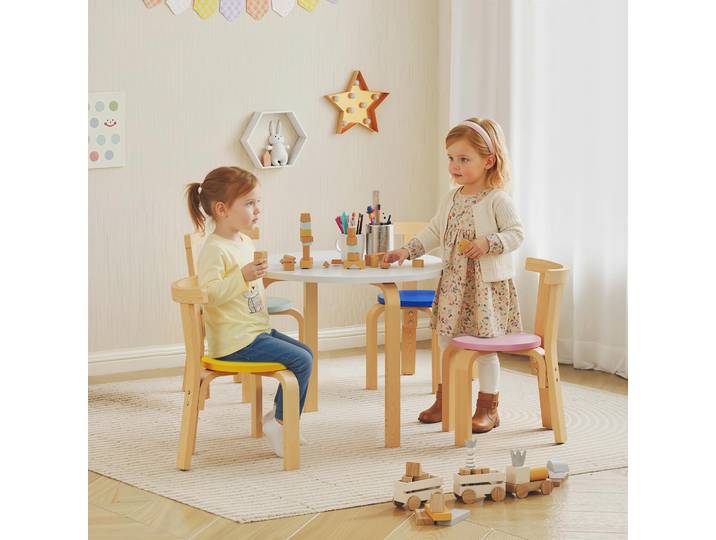 AIYAPLAY Ensemble Table et Chaises Enfant 3-8 Ans Bois Multicolore