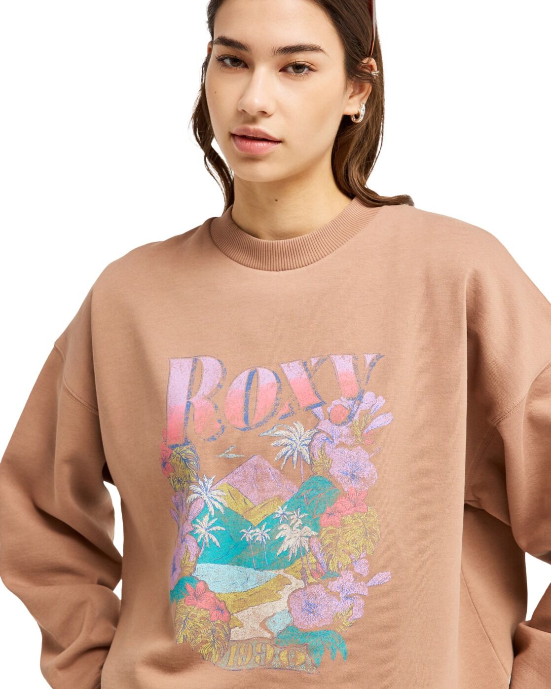 Sweatshirt ROXY "Lineup Oversized", Damen, Gr. M, braun (braunie), Obermaterial: 55% Baumwolle, 25% Baumwolle, 20% Polyester., Sweatshirts Sweatshirt