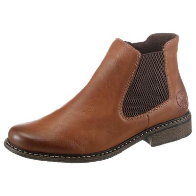 Chelseaboots RIEKER, Damen, Gr. 40, braun (cognac, used), Lederimitat, used, Schuhe Chelseaboots, Stiefelette, Boots, Blockabsatz, in klassischer Optik