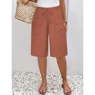 Damen Shorts Sommershorts Bermudashorts Strandshorts Urlaub Mode Lässig Knielang Hohe Taille Einfach Kordelzug Tasche Komfort Weich Atmungsaktiv Mikroelastisch Strand Reise Ferien Schwarz Orange Grün