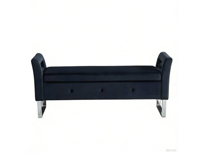 Banc coffre - Bout de lit capitonné - banquette - velours et métal - 138x51x60.6 - noir
