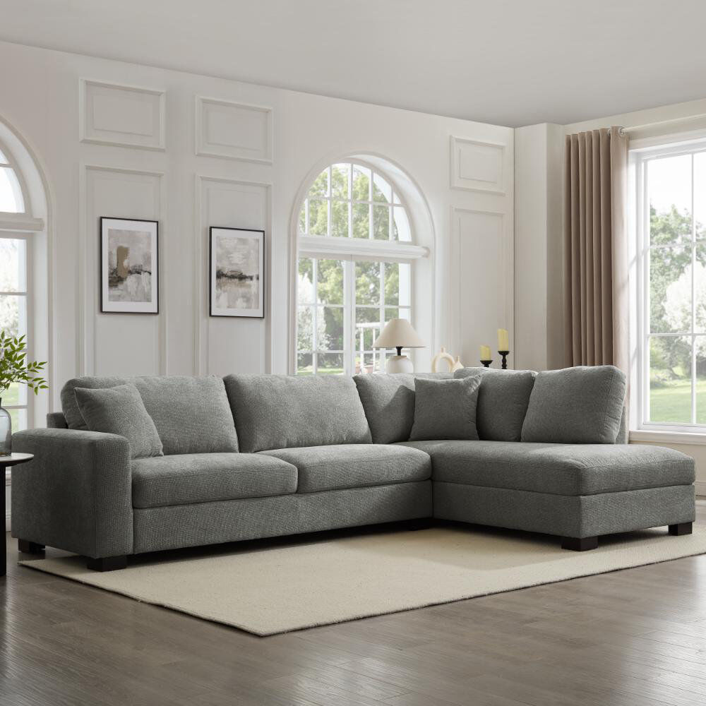 Brayden Studio Tristan Corner Sofa Grey Chenille 91cm H X 308cm W X 207cm D