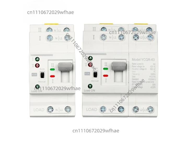 Commutateur de transfert automatique double alimentation (ATS) sur rail DIN CNC YCQR-63 2P 4P, sélecteurs électriques, alimentation ininterrompue 63A