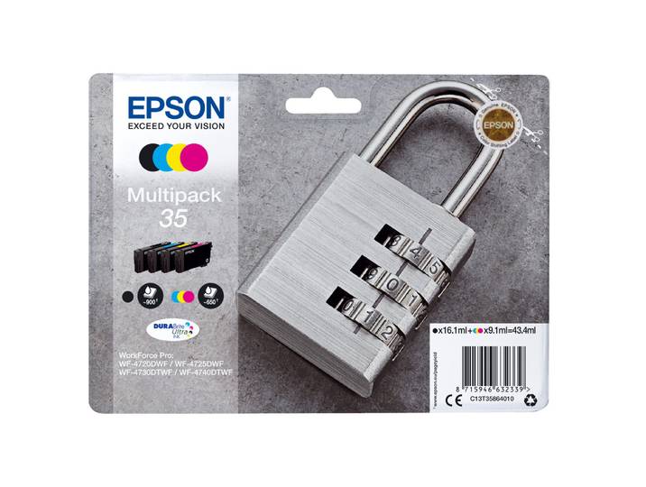Epson Padlock Encre DURABrite Ultra multipack 4 couleurs Cadenas 35, Rendement standard, Noir, Cyan, Magenta, Jaune, Encre à pigments, 16,1 ml, 9,1 ml