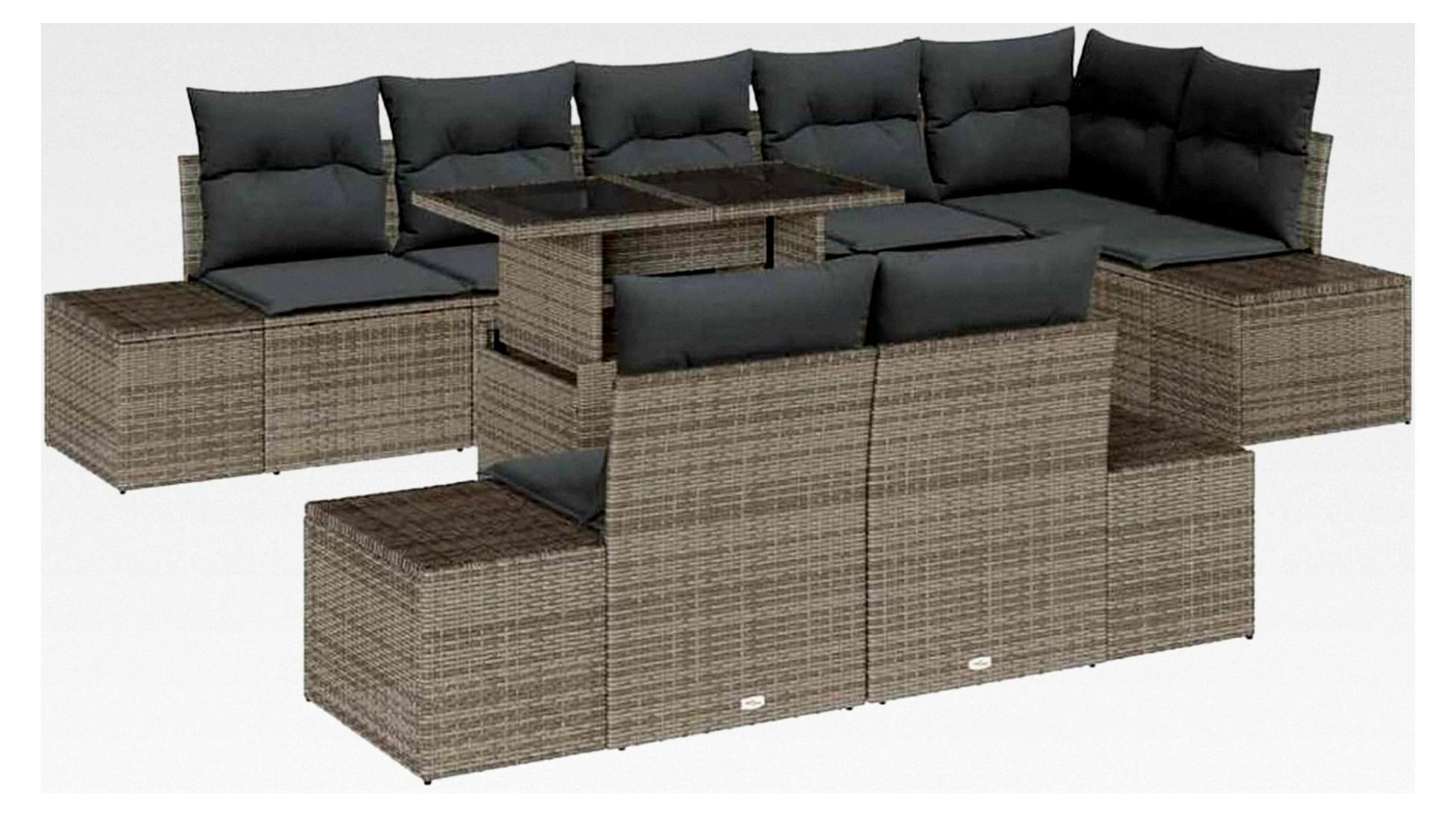Garten-Sofa-Set mit Kissen | Poly-Rattan | UV-beständig | für Frühling und Sommer | Outdoor-Entspannung