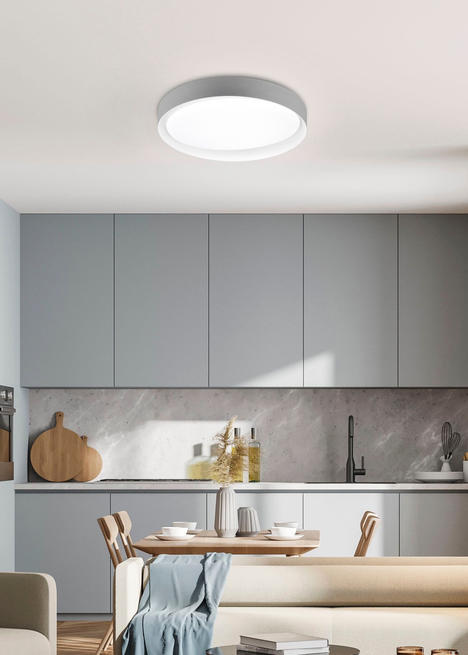REALITY LEUCHTEN LED Deckenleuchte "Zeta", grau, 1, Ø 49cm H: 7cm, Leuchten, LED Deckenleuchte