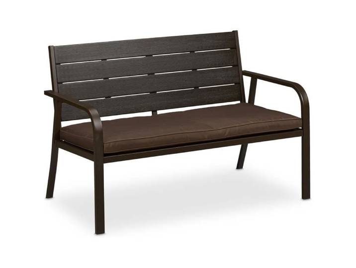 Relaxdays Banc de Jardin avec Coussin Aspect Bois 2 Places Stable en Plastique Marron