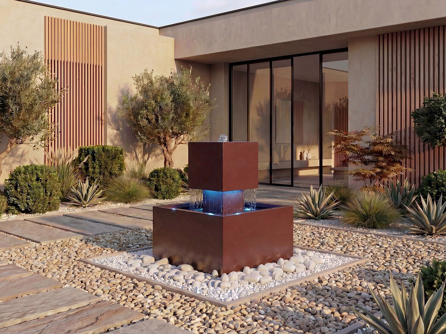 Unique Fuente de exterior de acero inoxidable con LED - Alt. 65 cm - Terracota - CARDINA
