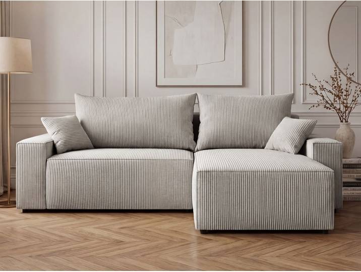Ecksofa L-Form mit Schlaffunktion und Bettkasten Nivo Grau