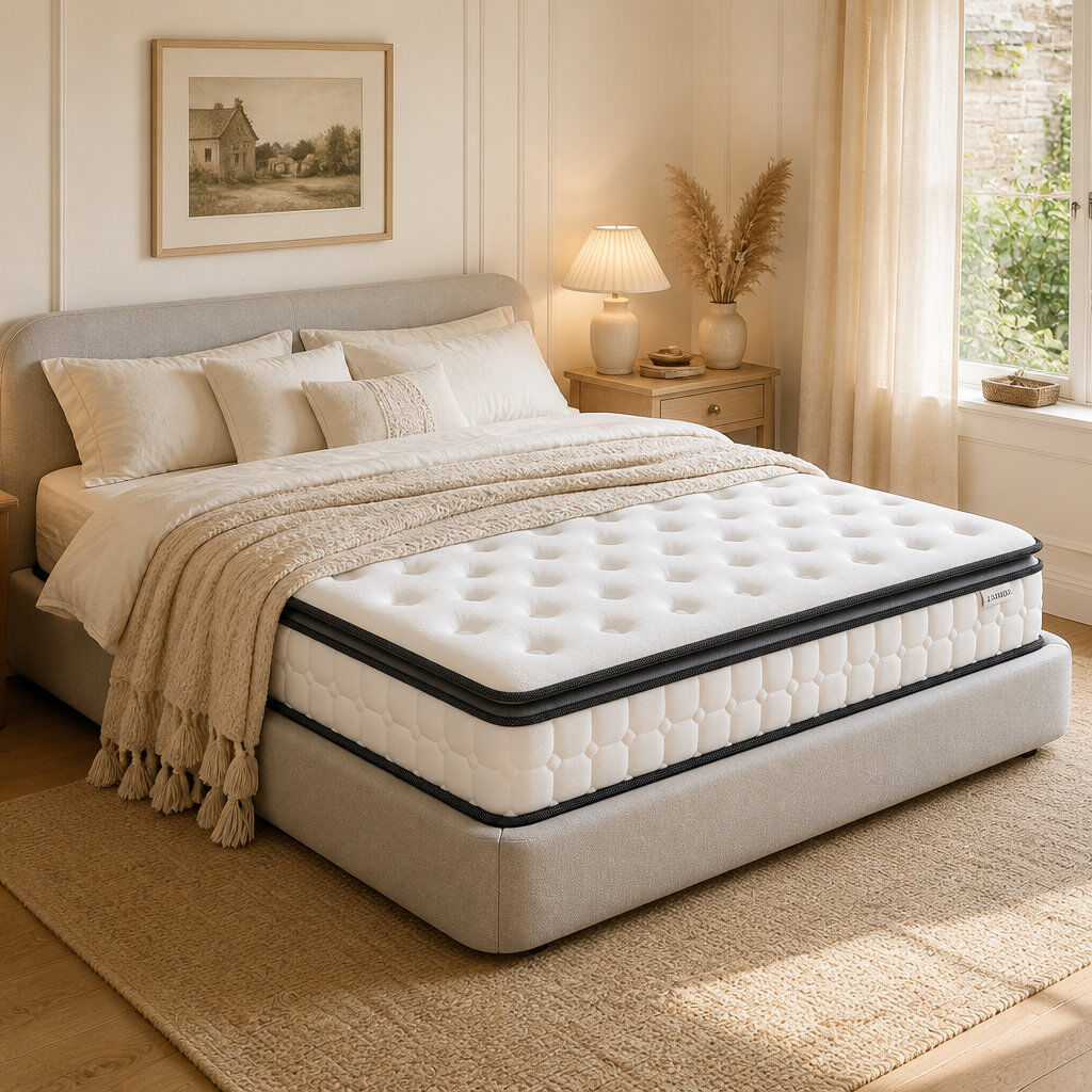 Langfang Liu tai Furniture Pocket Spring Mattress with Enhanced 4-Side Foam Edge Support 7-Zone Support & Sleep Cooler, Medium Firm Kingsize (5')