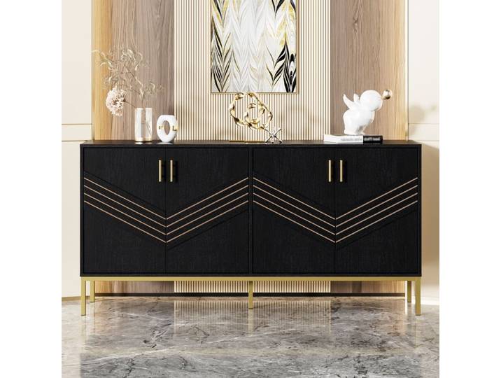 Buffet moderne 160x40x80.5cm - avec 4 portes - MDF - noir
