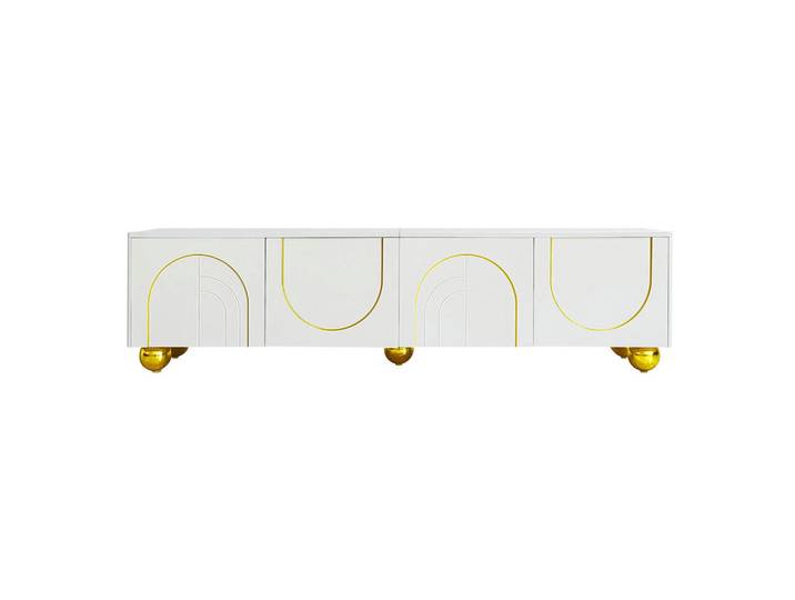 Oxeza Tv-Element 170/38/44 cm Weiß mit offenen Fächern, goldenen Griffen und goldenen Füßen, Holz, Mode, Rechteckig, 170x44x38 cm, Wohnzimmer, TV Möbel, Lowboards, Lowboards stehend