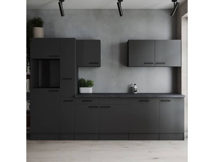 Premium Küchenzeile Oliver 310 cm 310 x 205 x 60cm Grau/Matt Grau ohne Elektrogeräte