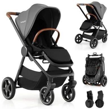 Costway Convertible Travel Baby Stroller with Car Seat Adapters-Gray