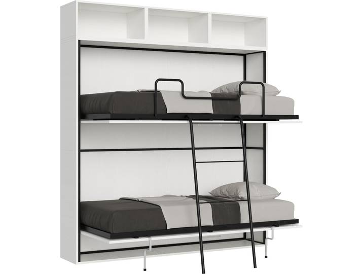 ITAMOBY - Armoire lit escamotable horizontal superposé 2 couchages 85 Kando avec matelas comp.L Frêne Blanc