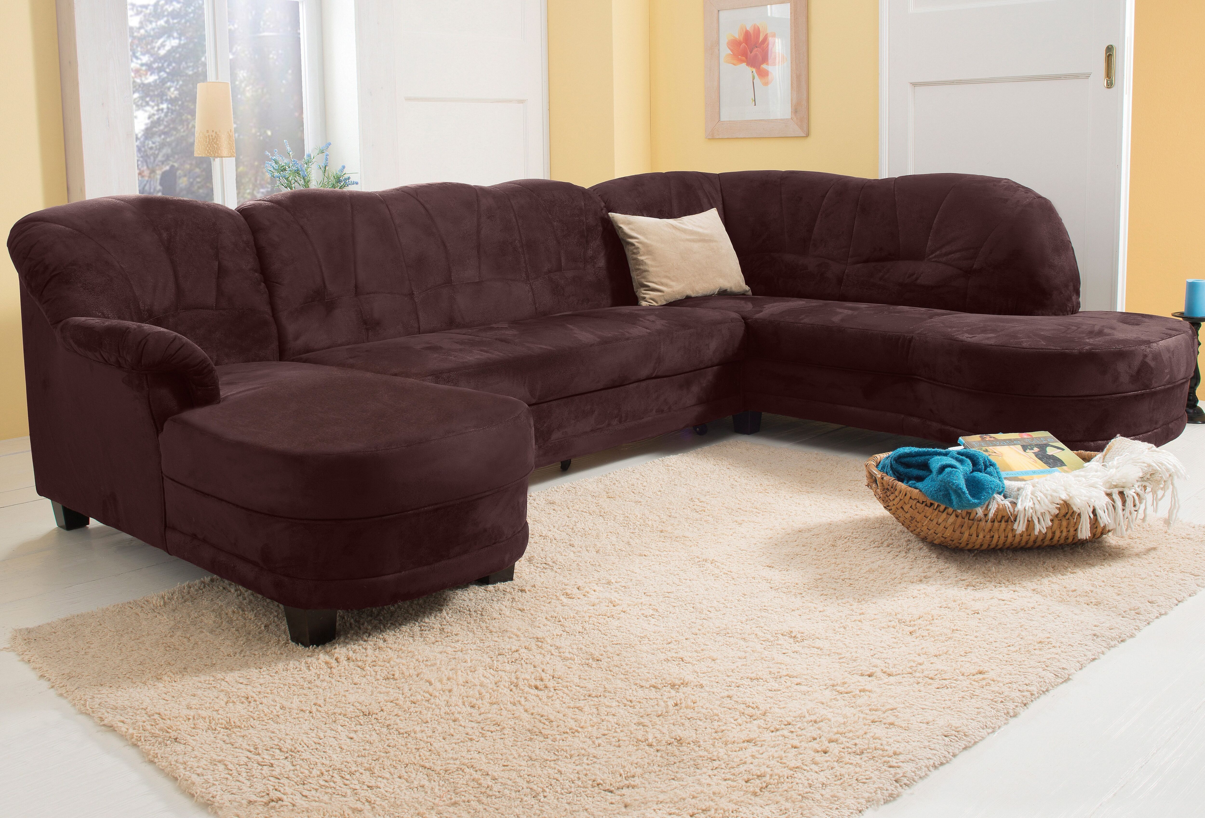 Wohnlandschaft HOME AFFAIRE "Camelita, viel Platz, bequem und zeitlos, Breite 289cm, U-Form", braun (mokka), B:289cm H:86cm T:81cm, Sofas, Wohnlandschaft, wahlweise mit Bettfunktion mokka B/H/T: 289cm x 86cm x 81cm, Microfaser PRIMABELLE®, Recamiere links