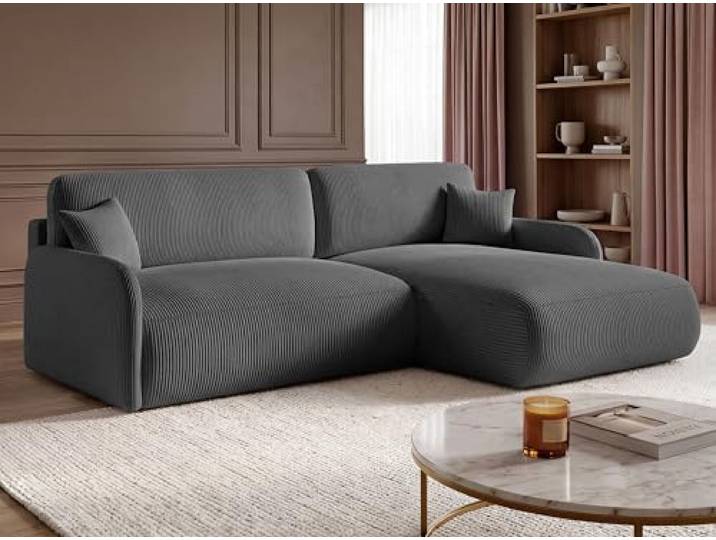 KP-Meble L-Form Ecksofa mit Schlaffunktion und Bettkasten 253x175 cm - Wohnlandschaft – Cord Sofa POSO – NIVO (POSSO 60, Rechts)