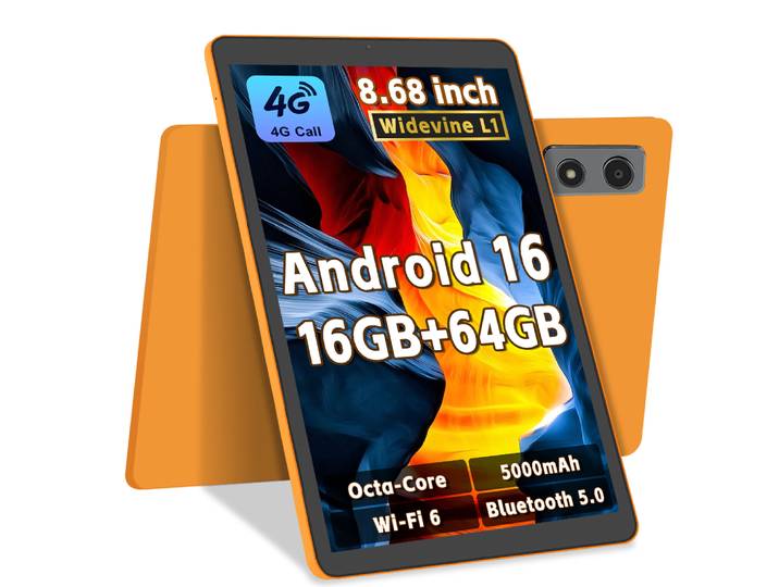 Paitanry Nouvelle Tablette Android 16 de 8,68 pouces 2026, 16 Go de RAM, 64 Go de ROM, extensible jusqu'à 1 To, 4G LTE, Octa Core T616, 5000 mAh, 90 Hz, WiFi 6, BT5.0, Téléphone-Tablette